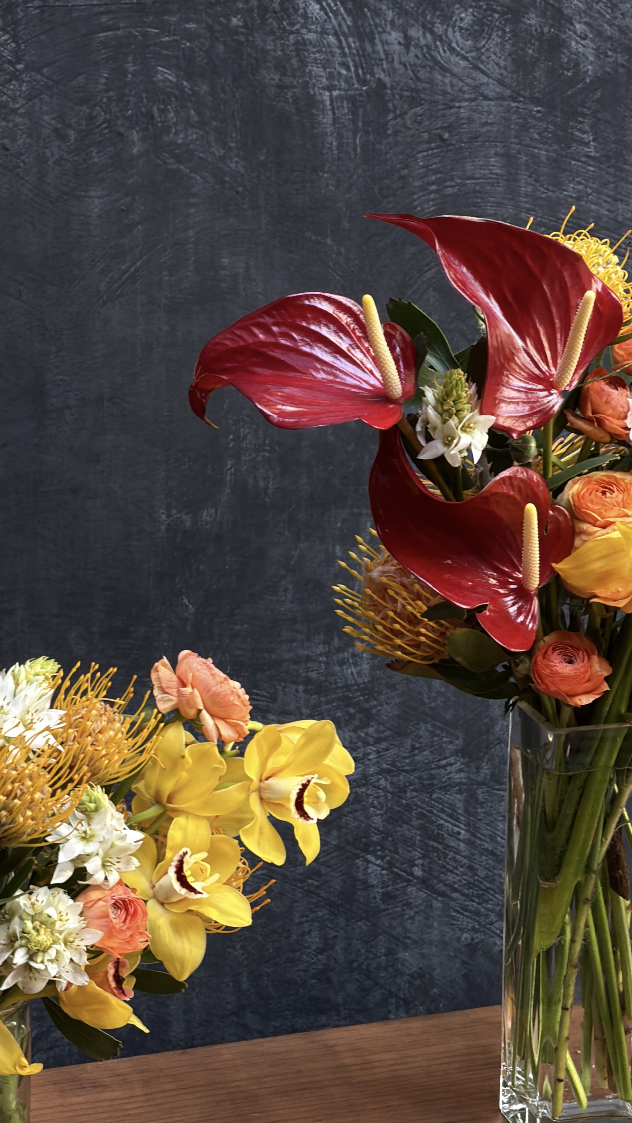 Anthurium and cymbidium floral display